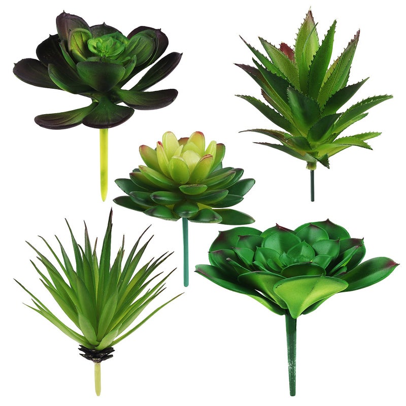 Hecaty 5 Pcs Faux Succulents Set, Realistic Fake Succulents, Artificial Hanging Ornaments Fleshed Plant Textured for Home Garden Wedding Party Spring Decoration (Green) - Image 1